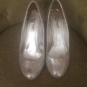 Silver sequin heels